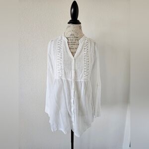 Calvin Klein Jeans White Semi Sheer Button Down Tunic Top Size M